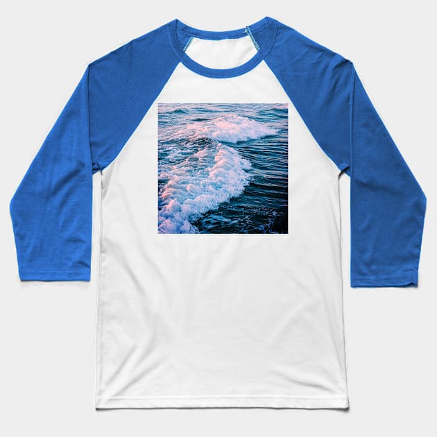 Blue Ocean Waves Baseball T-Shirt by ChristianShirtsStudios